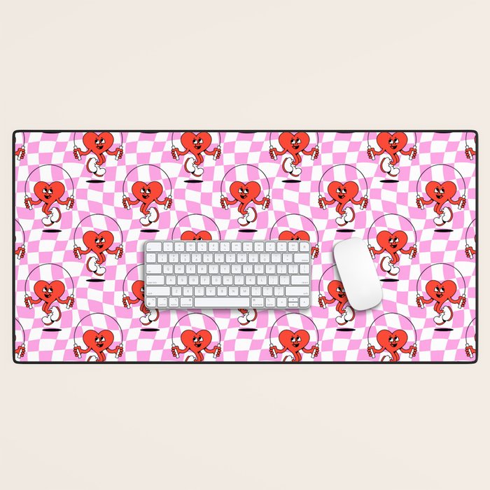 Retro love heart cartoon character pattern Desk Mat Gallery Image 1