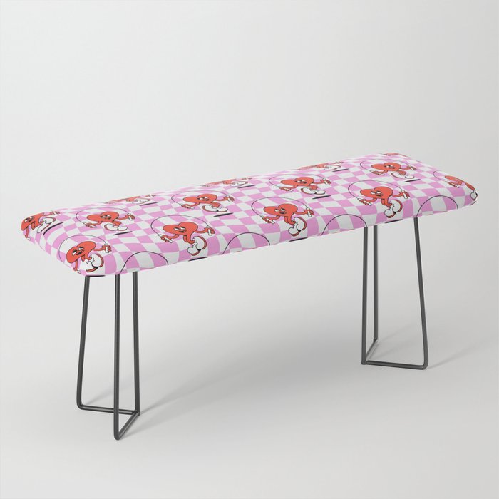 Retro love heart cartoon character pattern Bench Gallery Image 1