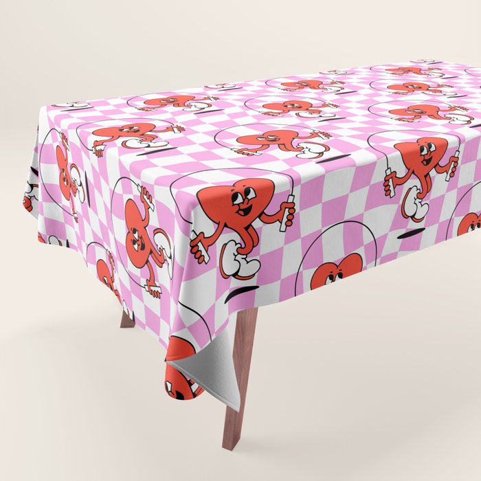 Retro love heart cartoon character pattern Tablecloth Gallery Image 1