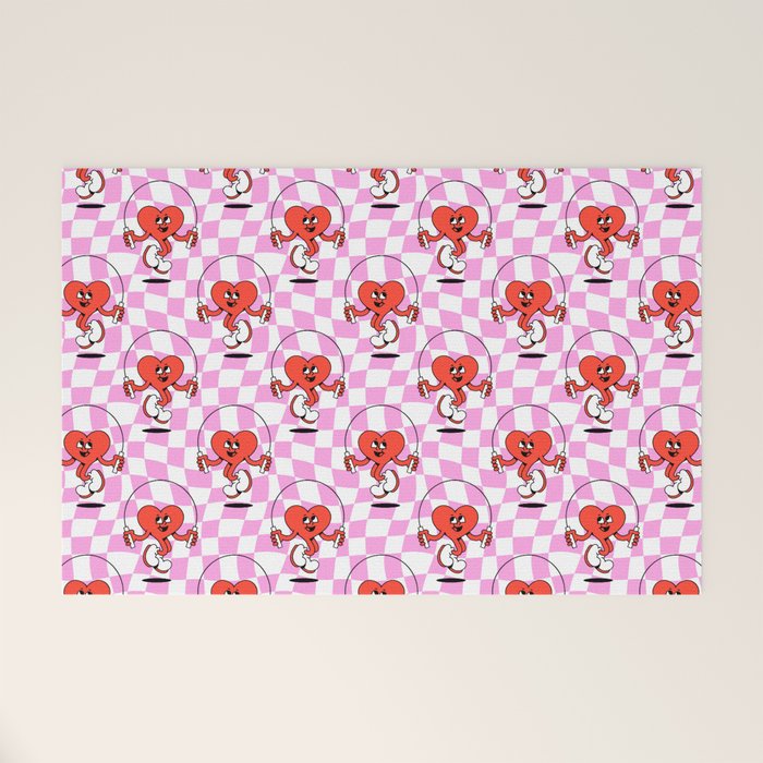 Retro love heart cartoon character pattern Welcome Mat Gallery Image 1