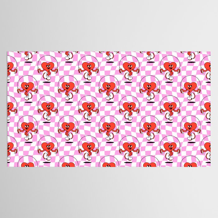 Retro love heart cartoon character pattern Tablecloth Gallery Image 2