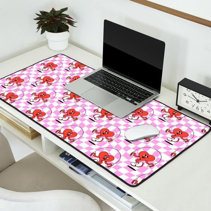 Retro love heart cartoon character pattern Desk Mat Gallery Image 2