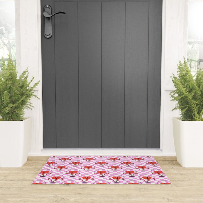 Retro love heart cartoon character pattern Welcome Mat Gallery Image 3