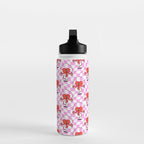 Retro love heart cartoon character pattern Water Bottle Gallery Image 3