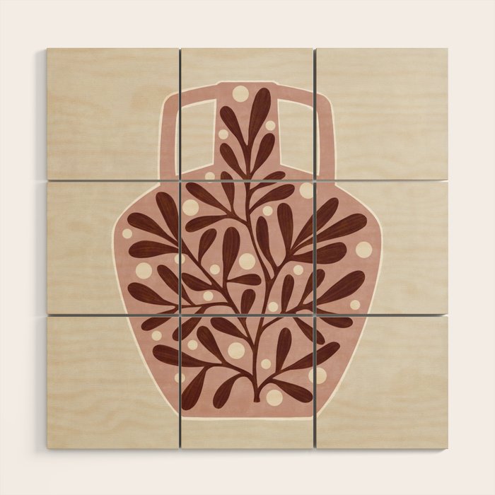 Vase and leaves Wood Wall Art Gallery Image 1
