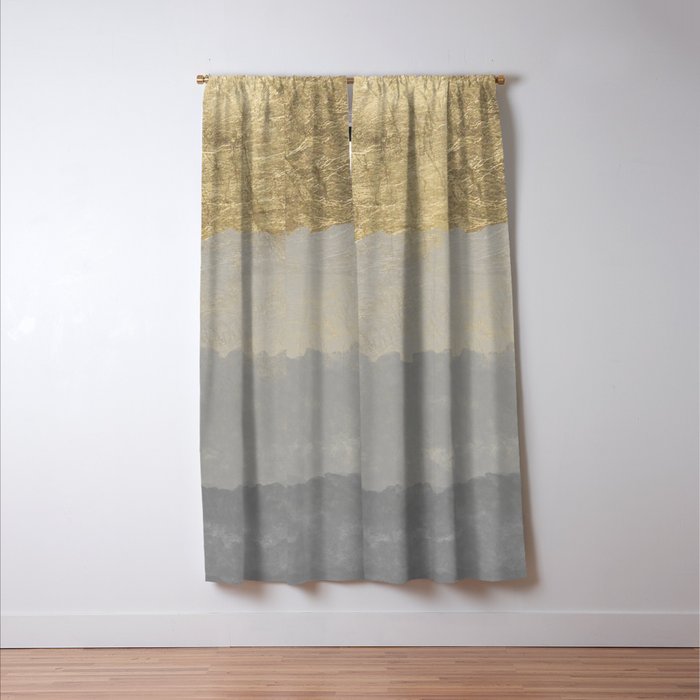 Geometrical ombre glacier gray gold watercolor Window Curtain Gallery Image 3