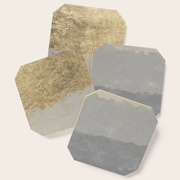 Geometrical ombre glacier gray gold watercolor Coaster Gallery Image 1