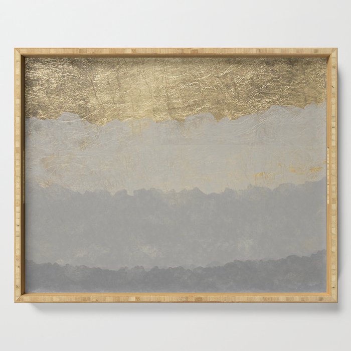 Geometrical ombre glacier gray gold watercolor Serving Tray Gallery Image 1