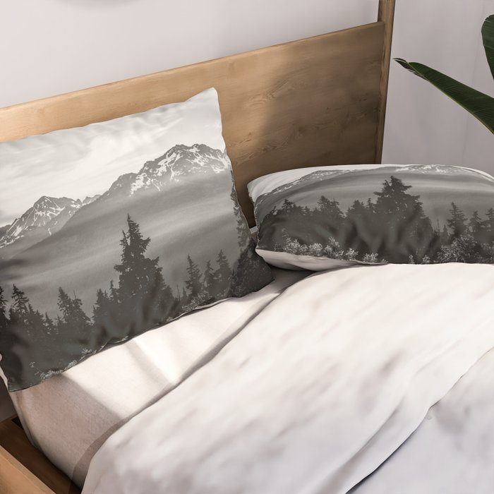 Morning in the Mountains Black and White Pillow Sham Gallery Image 2