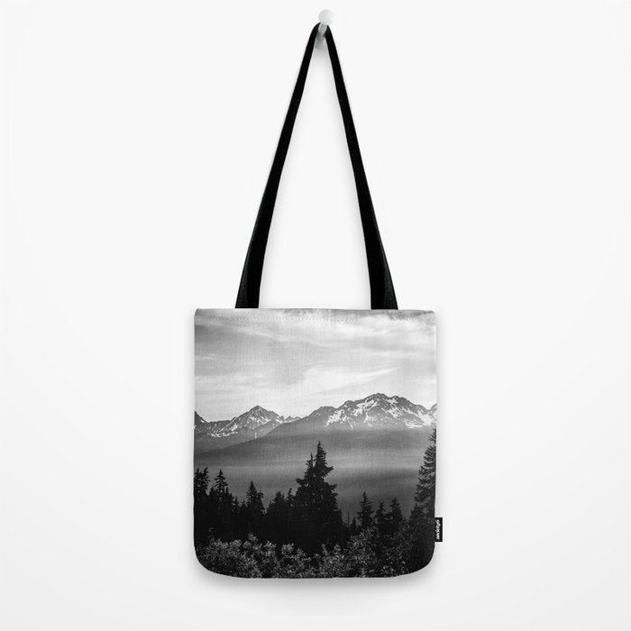 Morning in the Mountains Black and White Tote Bag Gallery Image 2