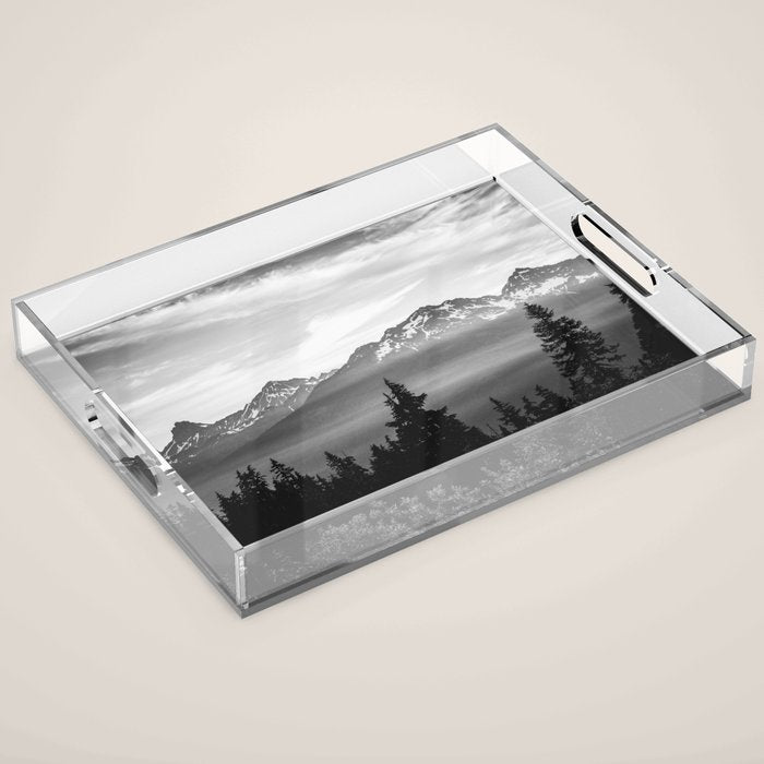 Morning in the Mountains Black and White Acrylic Tray Gallery Image 1