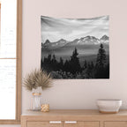 Morning in the Mountains Black and White Wall Tapestry Gallery Image 2