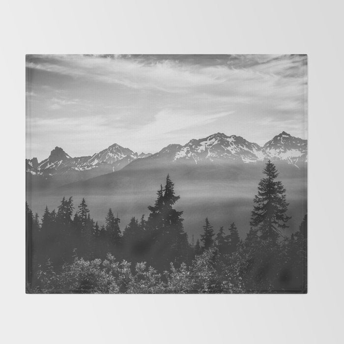 Morning in the Mountains Black and White Throw Blanket Gallery Image 2