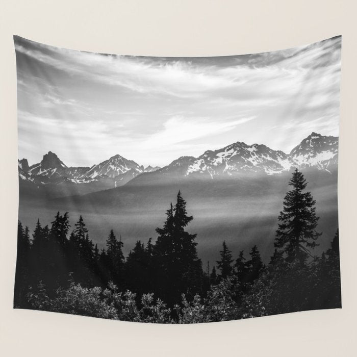 Morning in the Mountains Black and White Wall Tapestry Gallery Image 4
