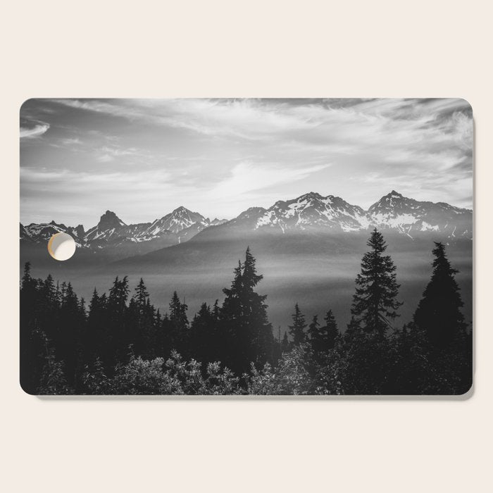 Morning in the Mountains Black and White Cutting Board Gallery Image 1
