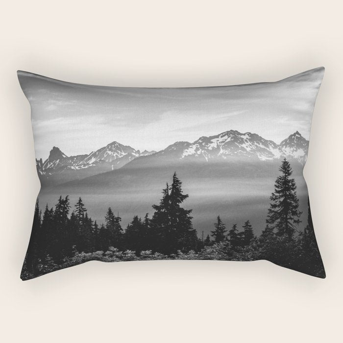 Morning in the Mountains Black and White Rectangular Pillow Gallery Image 1
