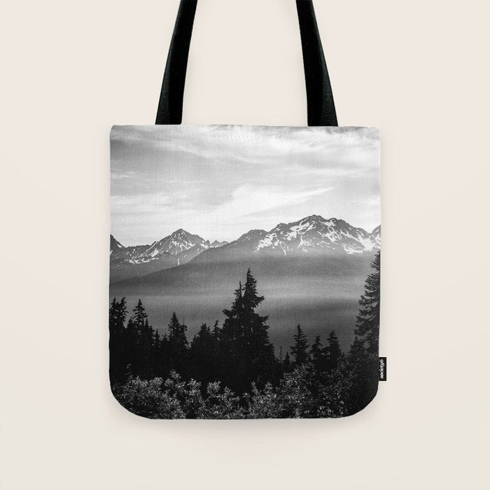 Morning in the Mountains Black and White Tote Bag Gallery Image 1