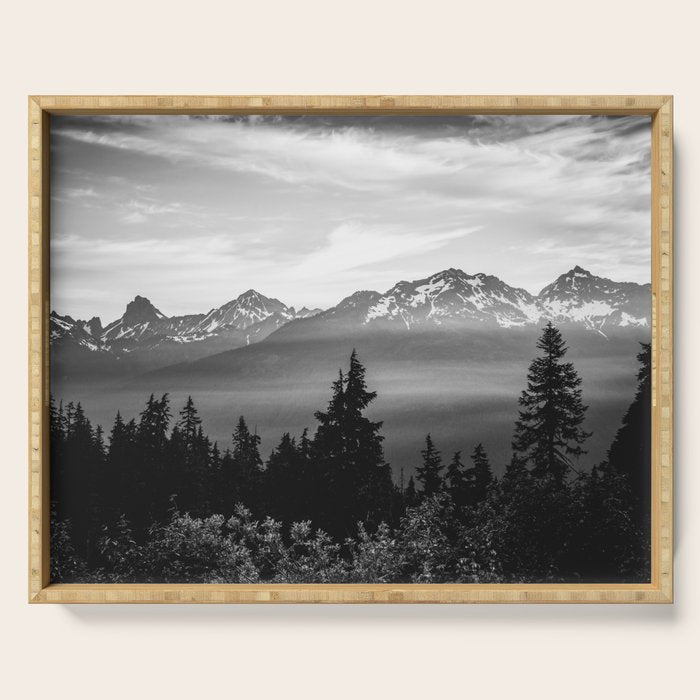 Morning in the Mountains Black and White Serving Tray Gallery Image 1