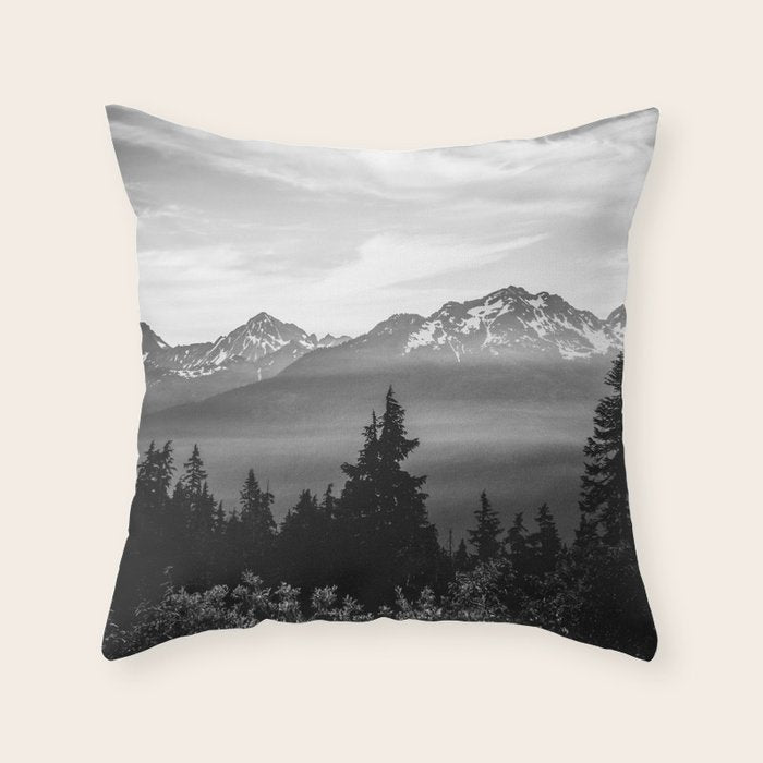 Morning in the Mountains Black and White Throw Pillow Gallery Image 1