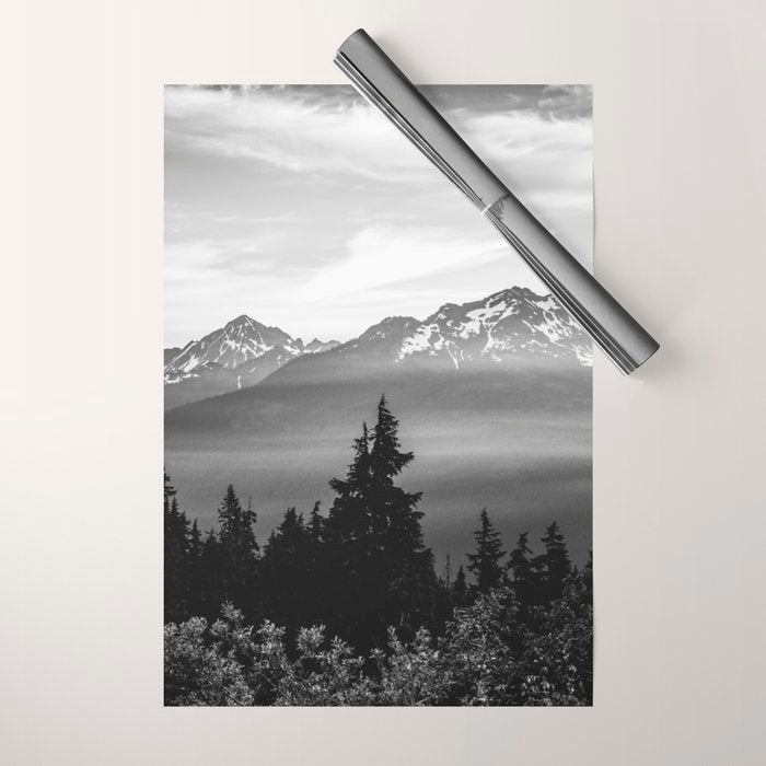 Morning in the Mountains Black and White Wrapping Paper Gallery Image 1