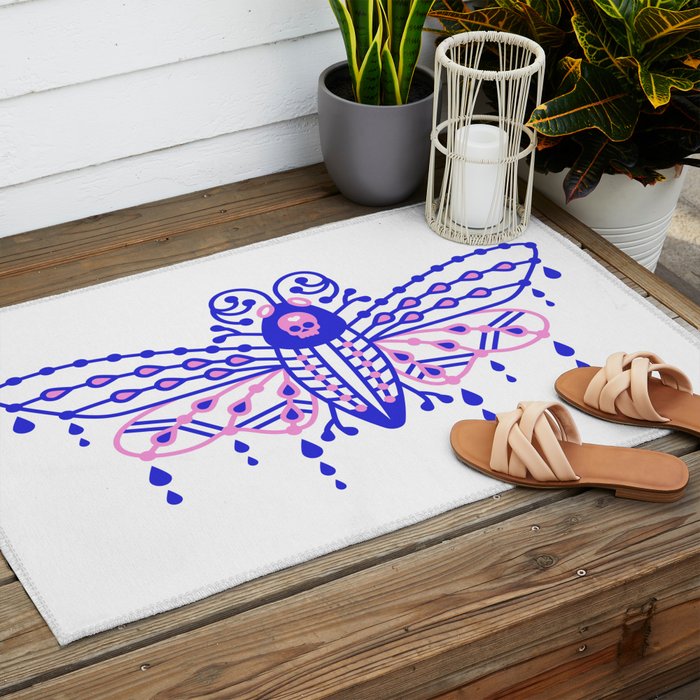 Death's Head Hawkmoth - Indigo & Pink Palette Outdoor Rug Gallery Image 2