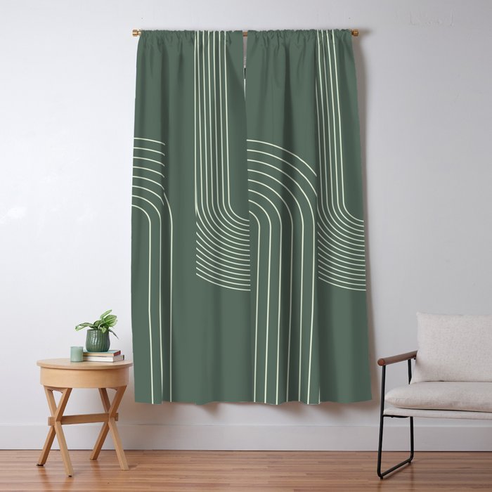 Geometric Lines in Sage Green 5 (Rainbow Abstraction) Window Curtain Gallery Image 5