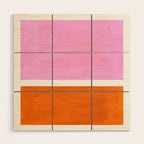 Pastel Neon Pink Yellow Ochre Mid Century Modern Abstract Minimalist Rothko Color Field Squares Wood Wall Art Gallery Image 1