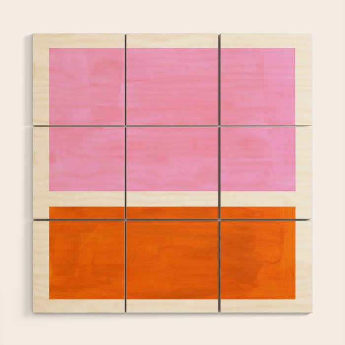 Pastel Neon Pink Yellow Ochre Mid Century Modern Abstract Minimalist Rothko Color Field Squares Wood Wall Art Gallery Image 1