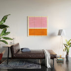 Pastel Neon Pink Yellow Ochre Mid Century Modern Abstract Minimalist Rothko Color Field Squares Wood Wall Art Gallery Image 2