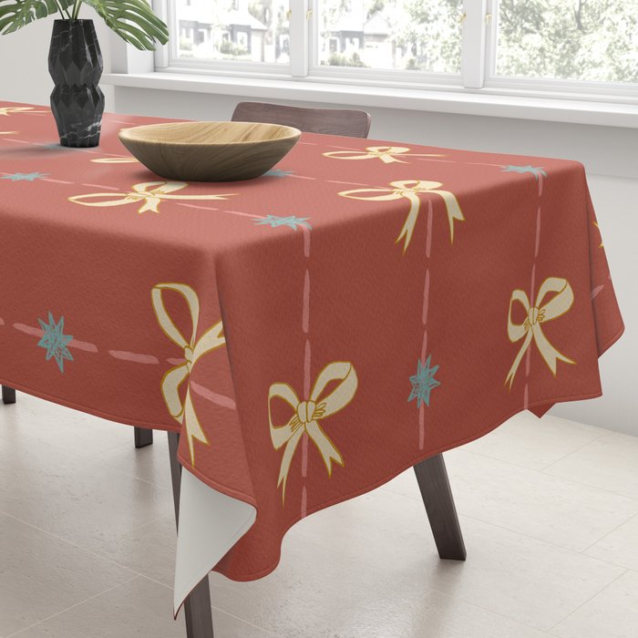 Cute Hair Bows & Stars in Burnt Red & Yellow Tablecloth Gallery Image 3
