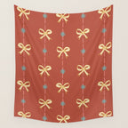 Cute Hair Bows & Stars in Burnt Red & Yellow Wall Tapestry Gallery Image 4