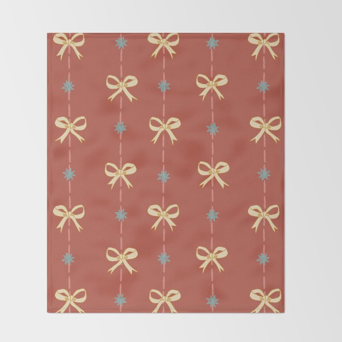Cute Hair Bows & Stars in Burnt Red & Yellow Throw Blanket Gallery Image 2