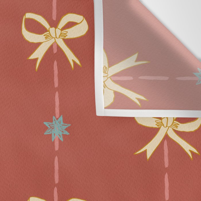 Cute Hair Bows & Stars in Burnt Red & Yellow Wall Tapestry Gallery Image 3