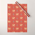 Cute Hair Bows & Stars in Burnt Red & Yellow Wrapping Paper Gallery Image 1