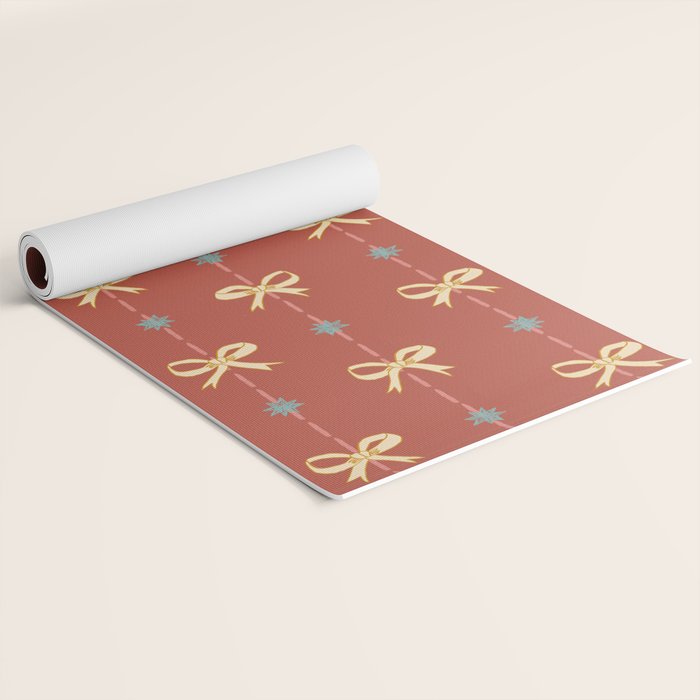 Cute Hair Bows & Stars in Burnt Red & Yellow Yoga Mat Gallery Image 2