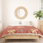 Cute Hair Bows & Stars in Burnt Red & Yellow Duvet Cover Gallery Image 3