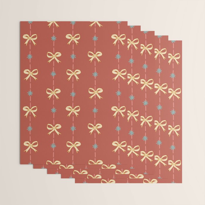 Cute Hair Bows & Stars in Burnt Red & Yellow Wrapping Paper Gallery Image 3