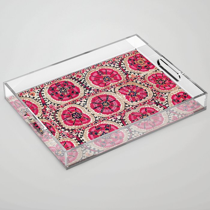 Large Medallion Suzani Bokhara Uzbek Embroidery Print Acrylic Tray Gallery Image 1