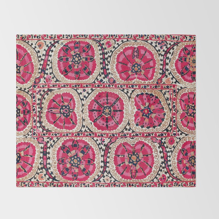 Large Medallion Suzani Bokhara Uzbek Embroidery Print Throw Blanket Gallery Image 2