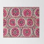 Large Medallion Suzani Bokhara Uzbek Embroidery Print Throw Blanket Gallery Image 2