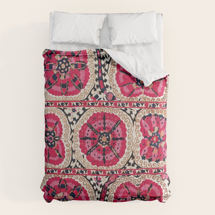 Large Medallion Suzani Bokhara Uzbek Embroidery Print Comforter Gallery Image 1