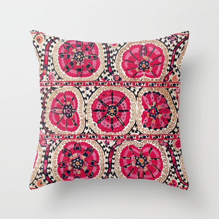 Large Medallion Suzani Bokhara Uzbek Embroidery Print Throw Pillow Gallery Image 6