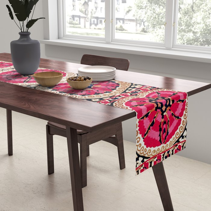 Large Medallion Suzani Bokhara Uzbek Embroidery Print Table Runner Gallery Image 2