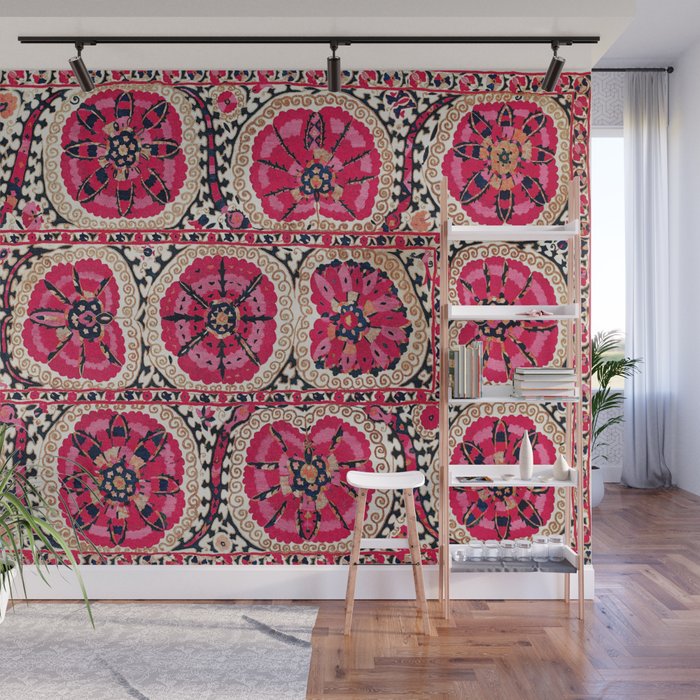 Large Medallion Suzani Bokhara Uzbek Embroidery Print Wall Mural Gallery Image 1