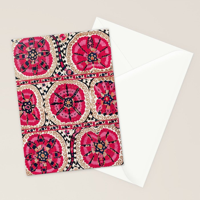 Large Medallion Suzani Bokhara Uzbek Embroidery Print Stationery Card Gallery Image 2