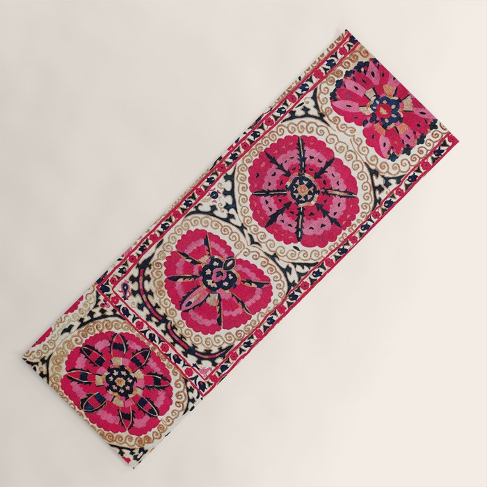 Large Medallion Suzani Bokhara Uzbek Embroidery Print Yoga Mat Gallery Image 1
