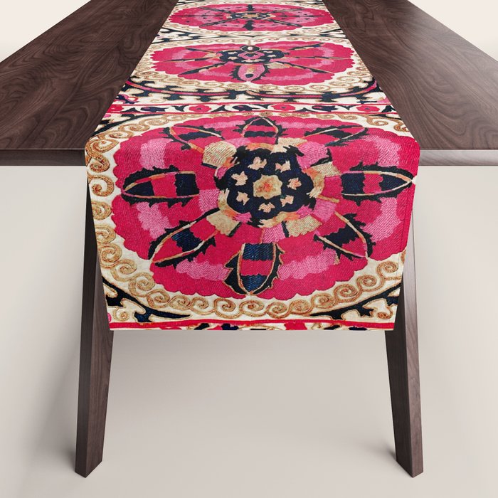 Large Medallion Suzani Bokhara Uzbek Embroidery Print Table Runner Gallery Image 1