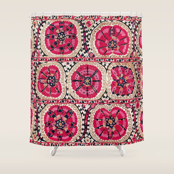 Large Medallion Suzani Bokhara Uzbek Embroidery Print Shower Curtain Gallery Image 1