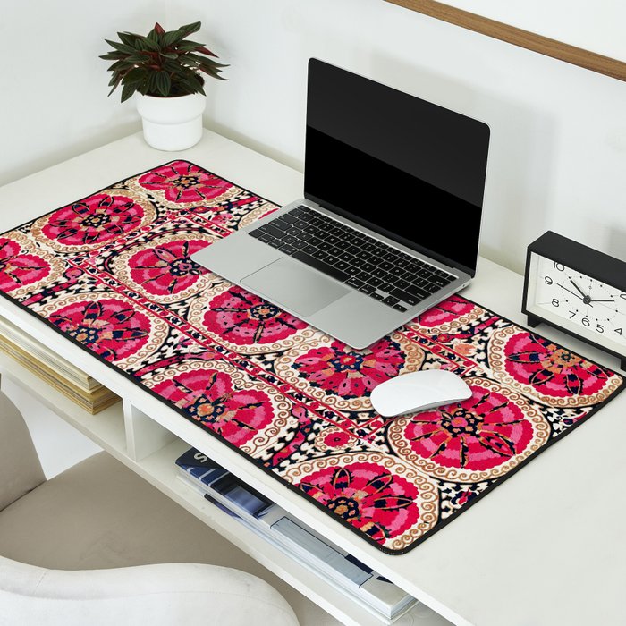 Large Medallion Suzani Bokhara Uzbek Embroidery Print Desk Mat Gallery Image 2