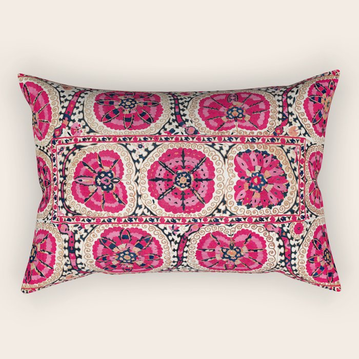 Large Medallion Suzani Bokhara Uzbek Embroidery Print Rectangular Pillow Gallery Image 2